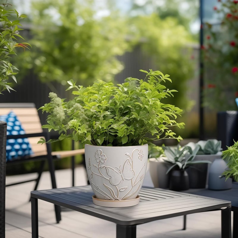 MPotTo Store 6 Inch Ceramic Plant Pot for Indoor Plants Outdoor Round Planter Flower Pot with Drainage Hole and Saucer for Home Garden Office Decor White - Image 4